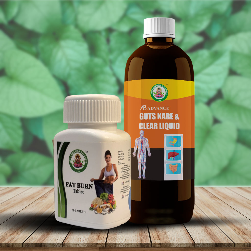 Ayur Brahma Fat Burn Tablets(30 Tablets) & AB Advance Guts Kare & Clear Liquid Combo(450 ml)